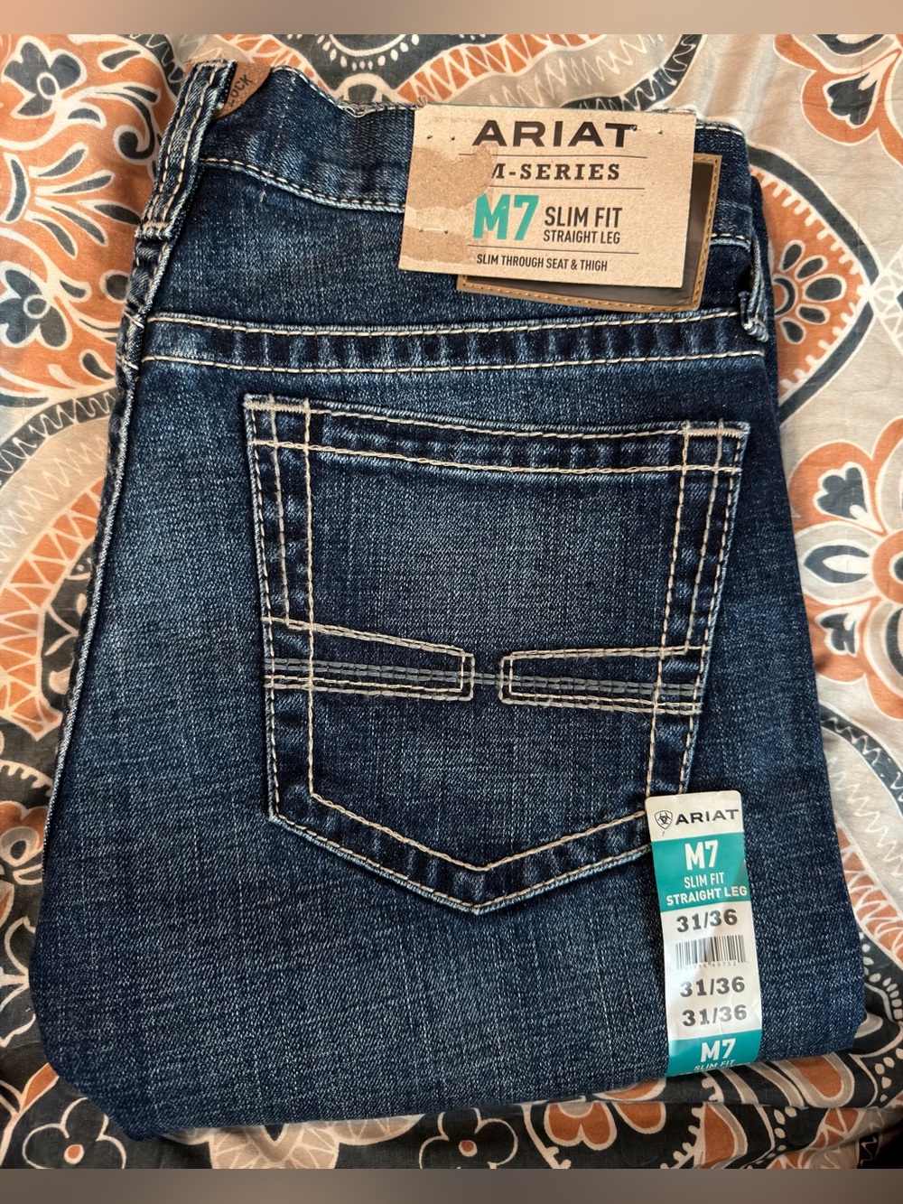NWT mens Ariat M7 Slim Fit Straight Leg Jeans in Dark Blue Denim SIZE 31x36